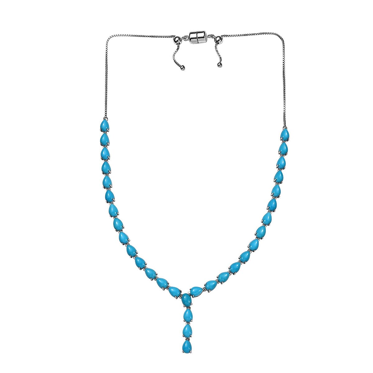 Sleeping Beauty Turquoise Adjustable Necklace 18 Inches in Platinum Over Sterling Silver with Magnetic Lock 21.65 ctw image number 3
