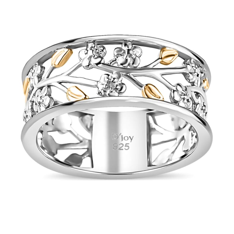 White Diamond Accent Floral Ring in 14K Yellow Gold Over and Sterling Silver (Size 10.0)