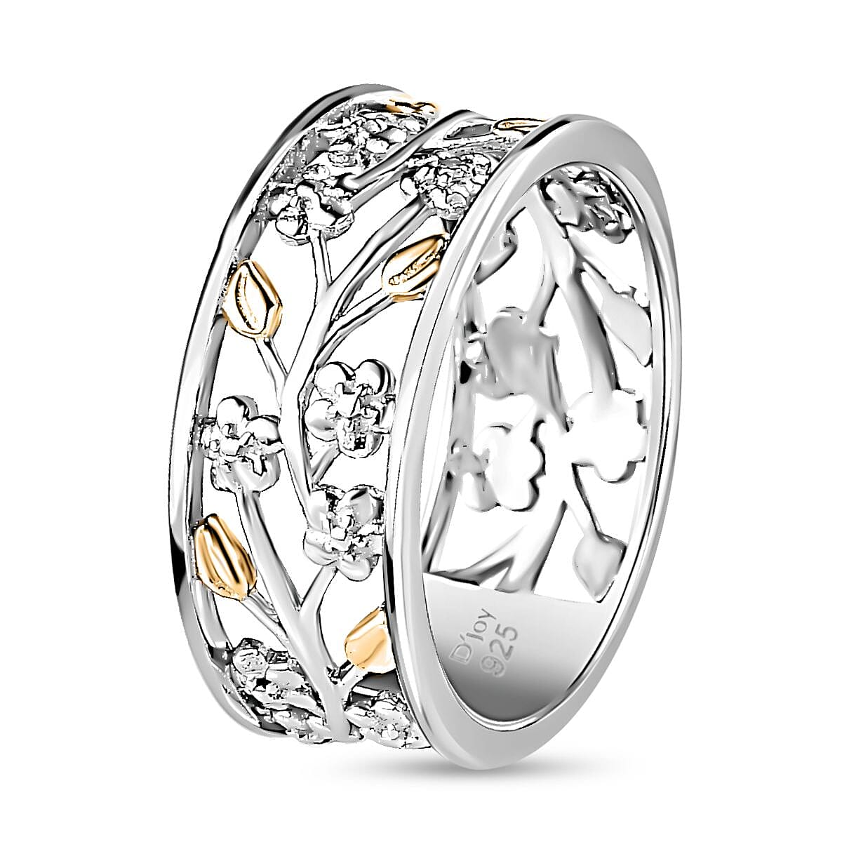 White Diamond Accent Floral Ring in 14K YG Over Sterling Silver (Size 10.0) image number 3