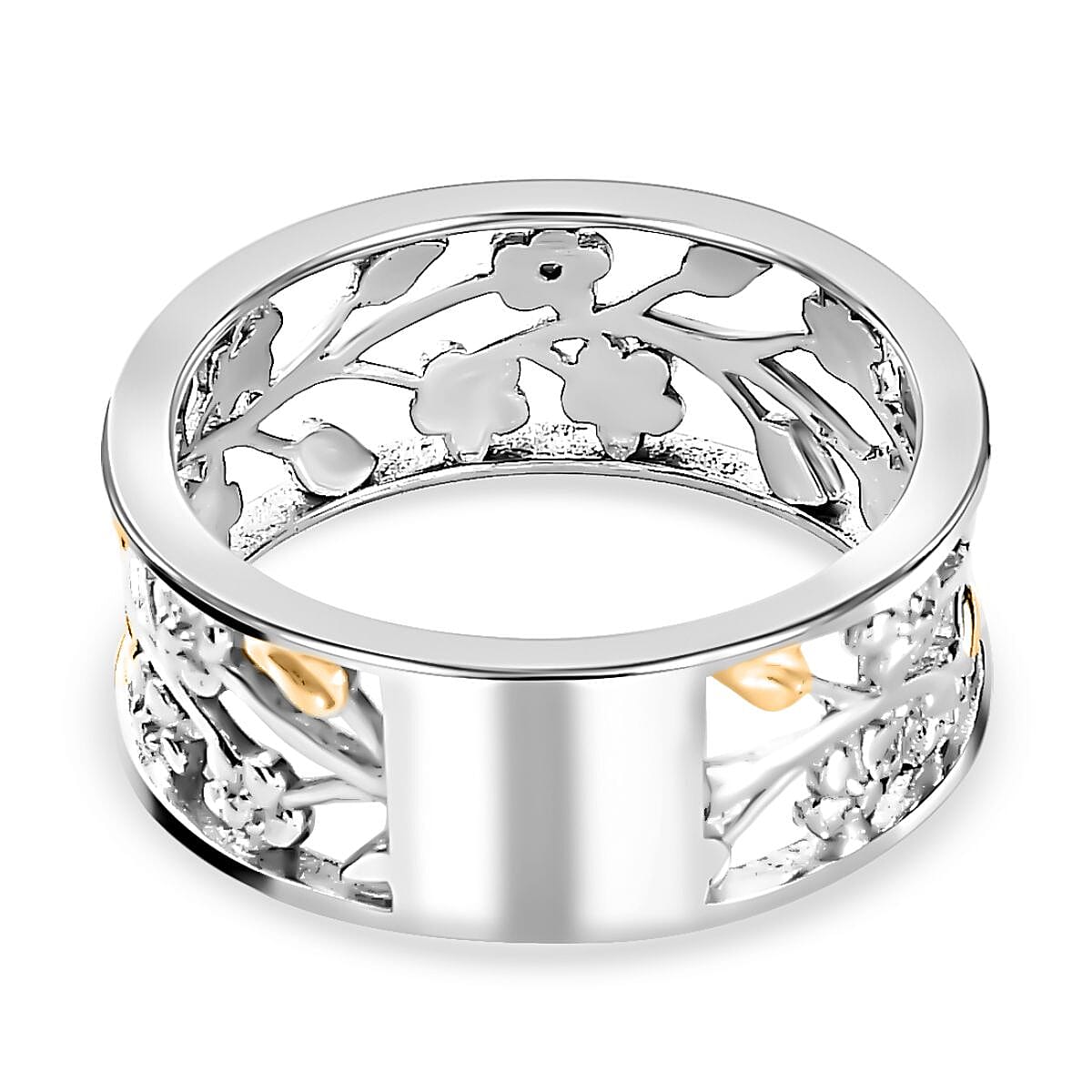 White Diamond Accent Floral Ring in 14K YG Over Sterling Silver (Size 10.0) image number 4