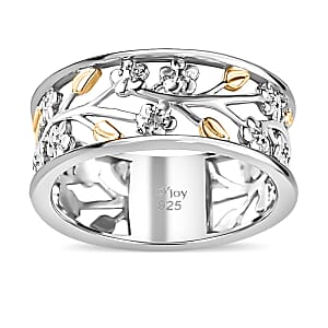 White Diamond Accent Floral Ring in 14K Yellow Gold Over and Sterling Silver (Size 8.0)