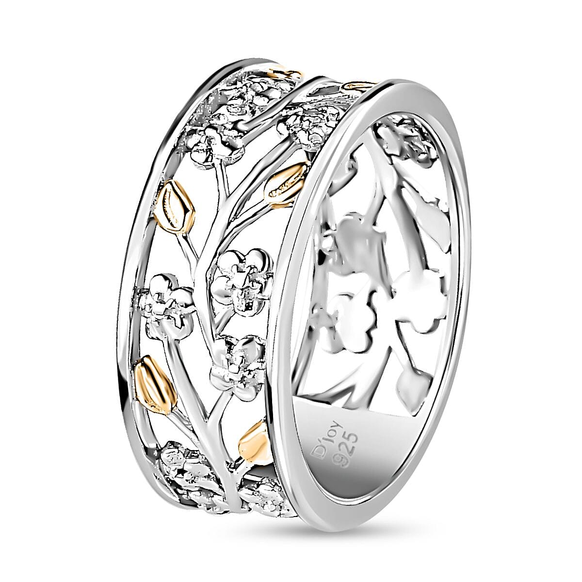 White Diamond Accent Floral Ring in 14K Yellow Gold Over and Sterling Silver (Size 8.0) image number 3