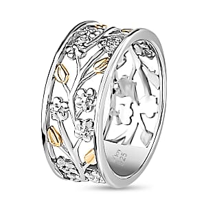 White Diamond Accent Floral Ring in 14K Yellow Gold Over and Sterling Silver (Size 8.0)
