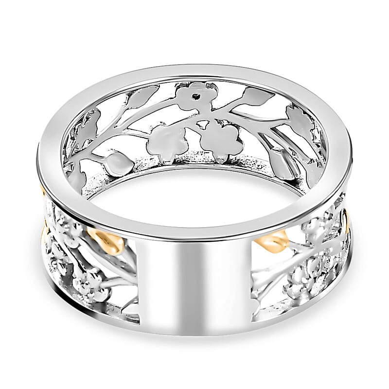 White Diamond Accent Floral Ring in 14K Yellow Gold Over and Sterling Silver (Size 8.0)