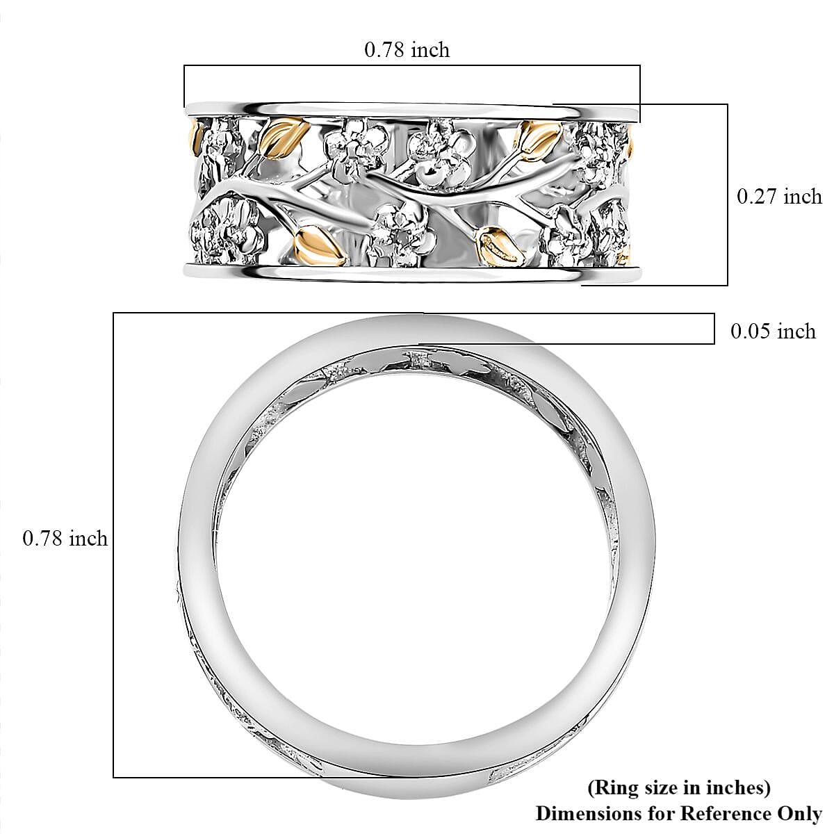 White Diamond Accent Floral Ring in 14K Yellow Gold Over and Sterling Silver (Size 8.0) image number 5