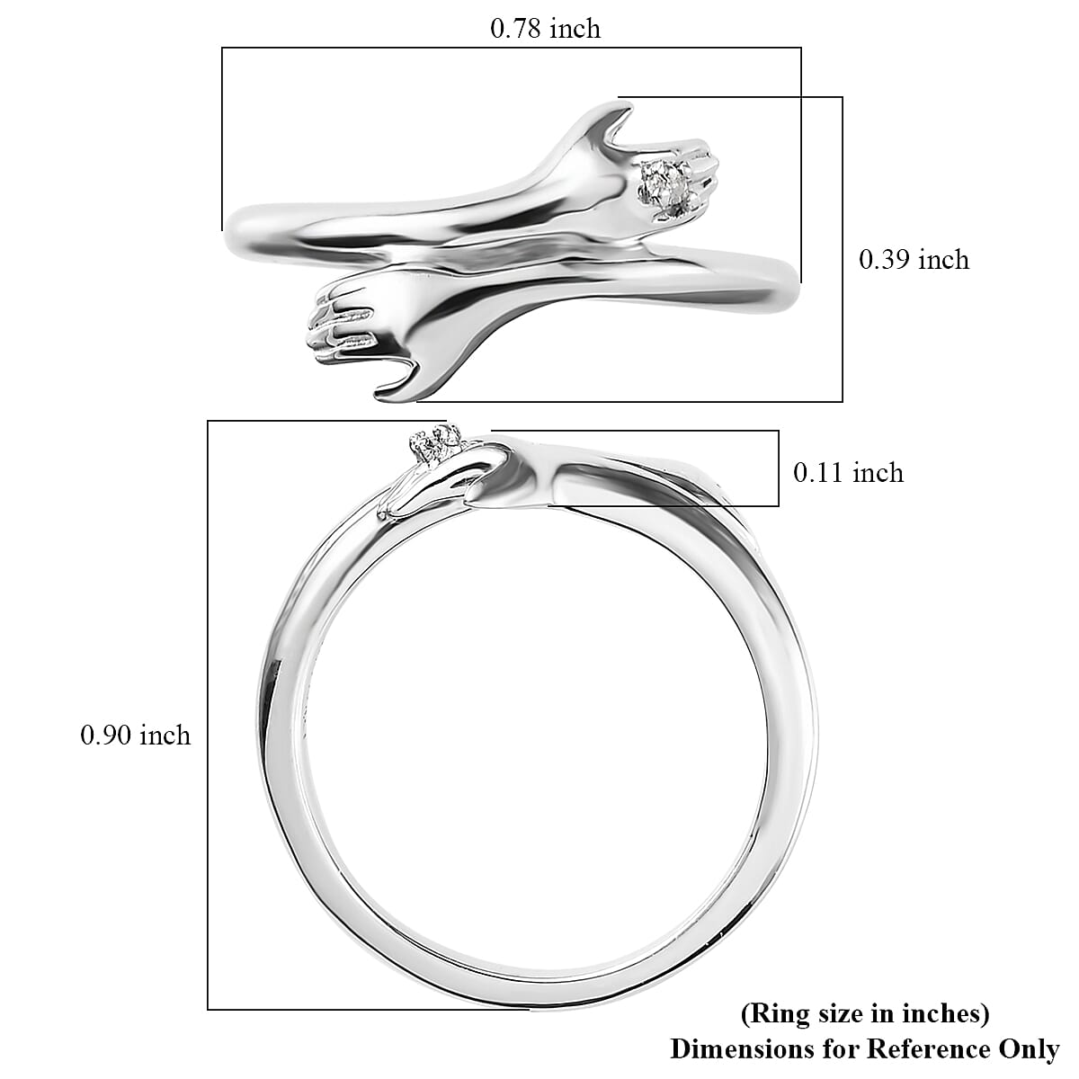 White Diamond Love Hugging Hand Ring in Platinum Over Sterling Silver (Size 10.0) image number 5