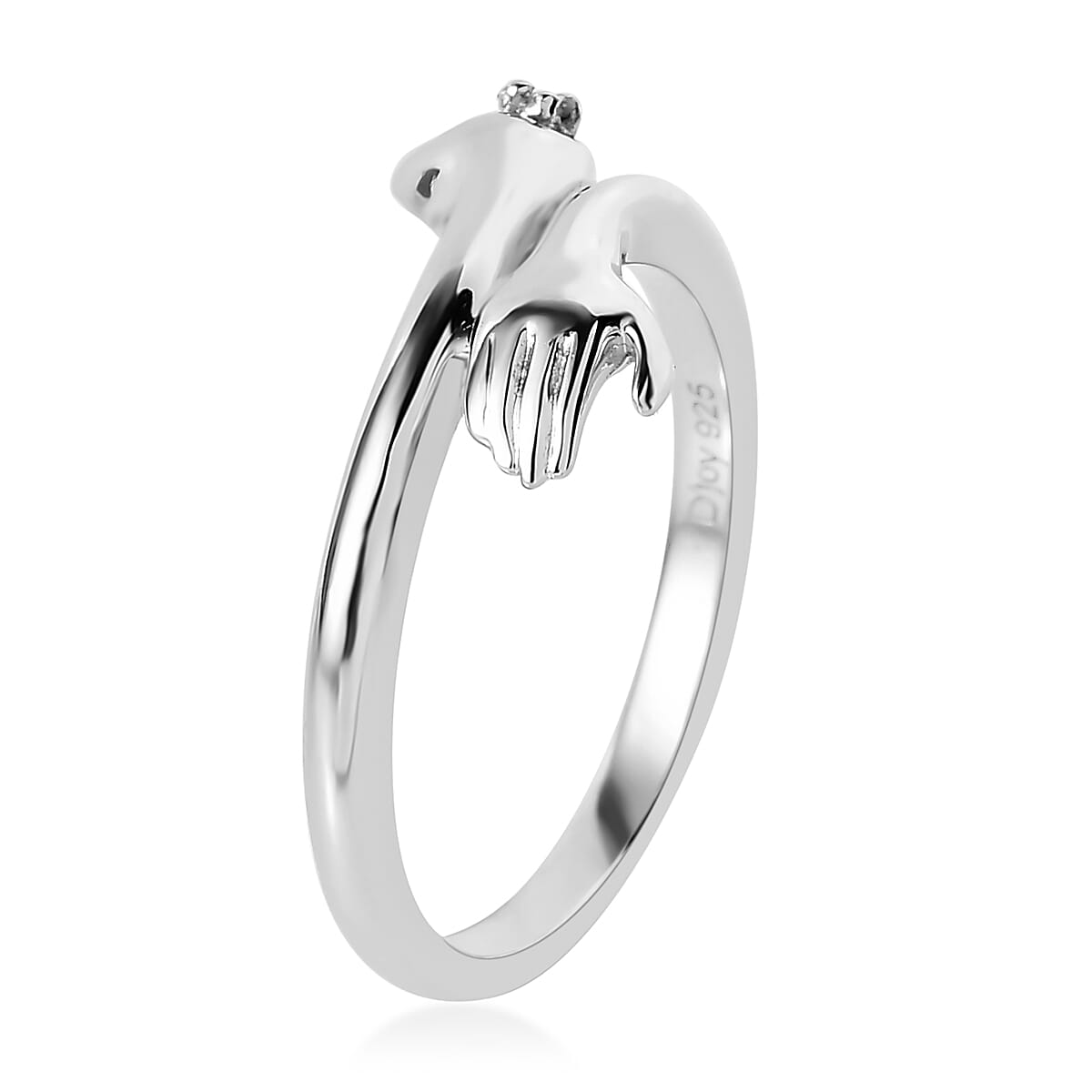 White Diamond Love Hugging Hand Ring in Platinum Over Sterling Silver (Size 10.0) image number 3