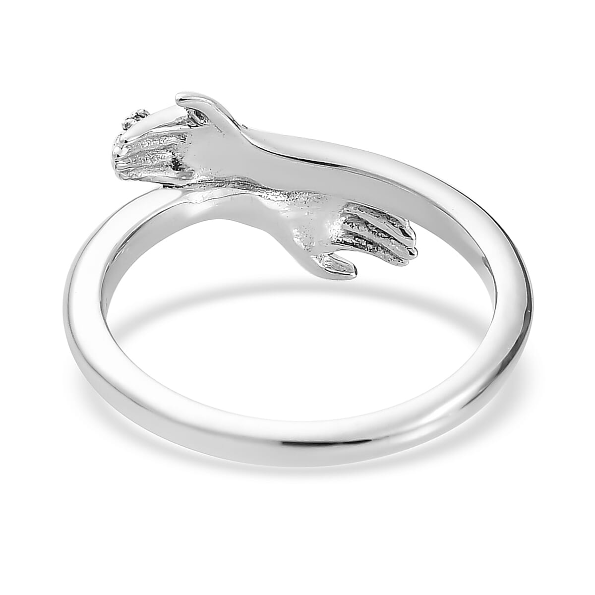 White Diamond Love Hugging Hand Ring in Platinum Over Sterling Silver (Size 10.0) image number 4