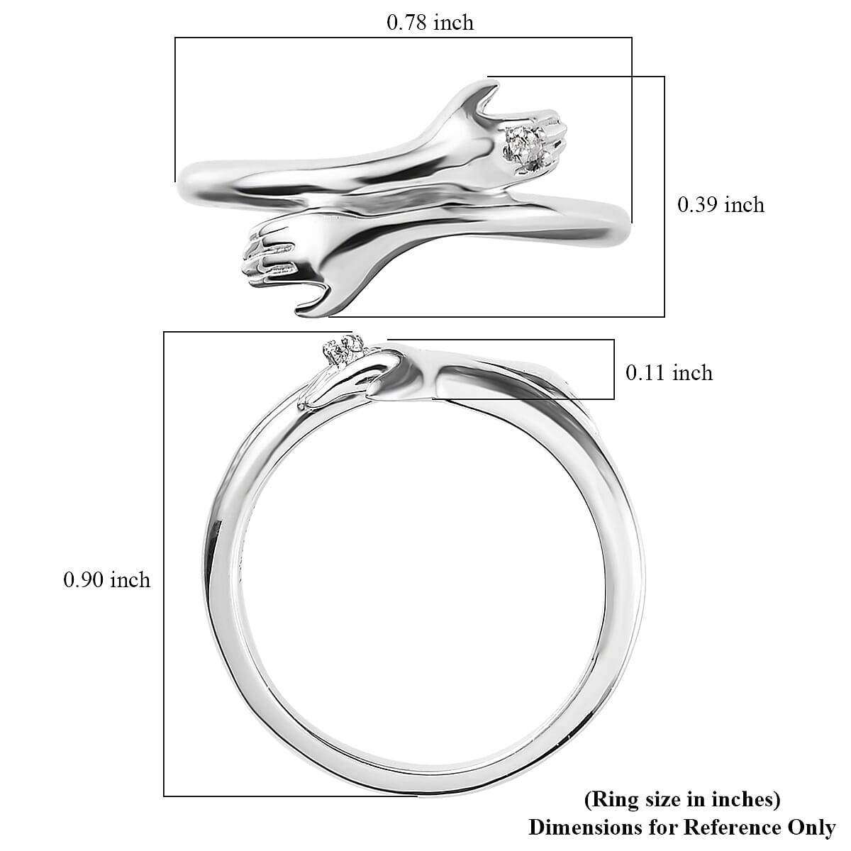 White Diamond Love Hugging Hand Ring in Platinum Over Sterling Silver (Size 10.0) image number 5
