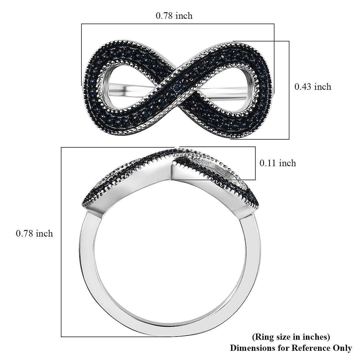 Blue Diamond Infinity Ring in Platinum Over Sterling Silver (Size 10.0)