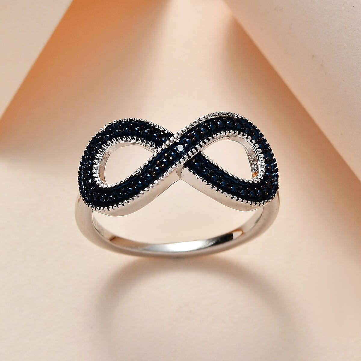 Blue Diamond Infinity Ring in Platinum Over Sterling Silver (Size 8.0) image number 1