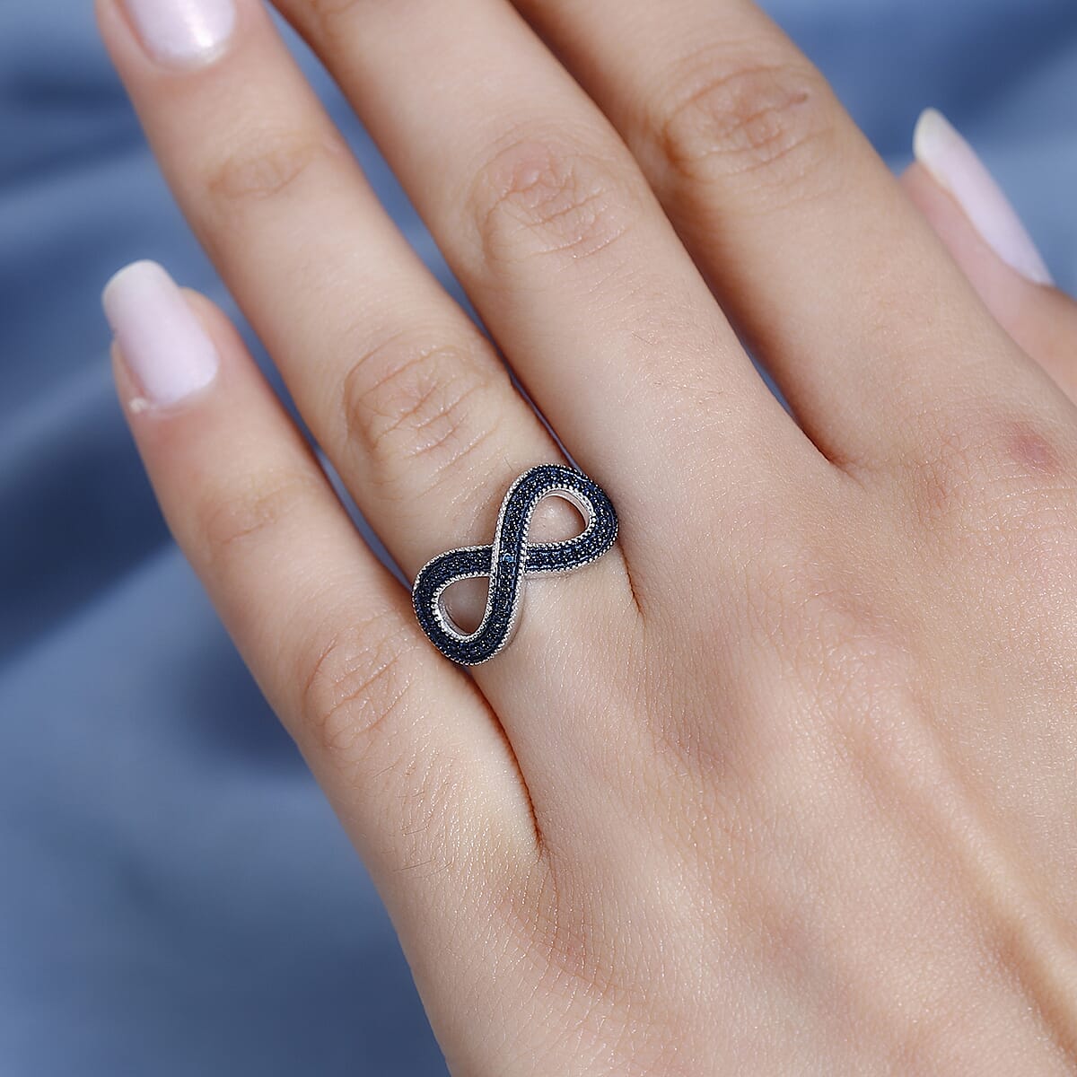 Blue Diamond Infinity Ring in Platinum Over Sterling Silver (Size 8.0) image number 2