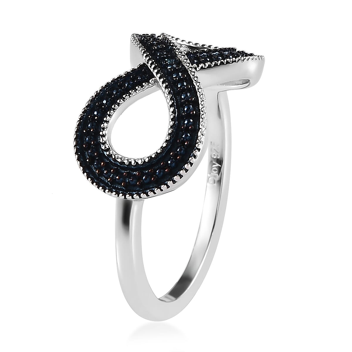 Blue Diamond Infinity Ring in Platinum Over Sterling Silver (Size 8.0) image number 3