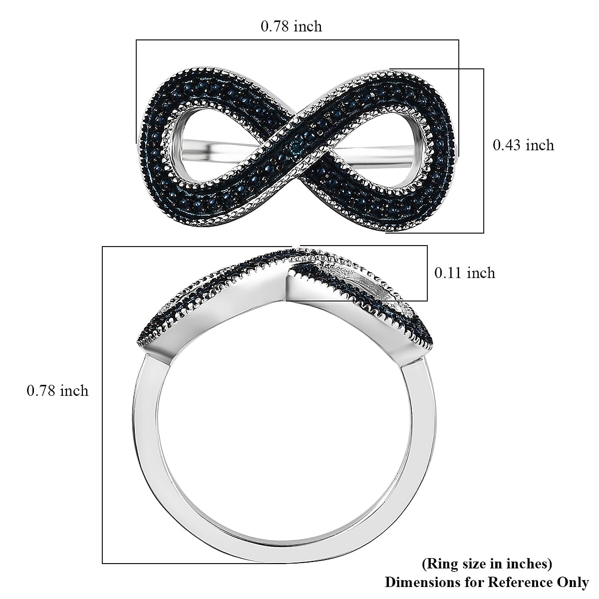 Blue Diamond Infinity Ring in Platinum Over Sterling Silver (Size 8.0) image number 5