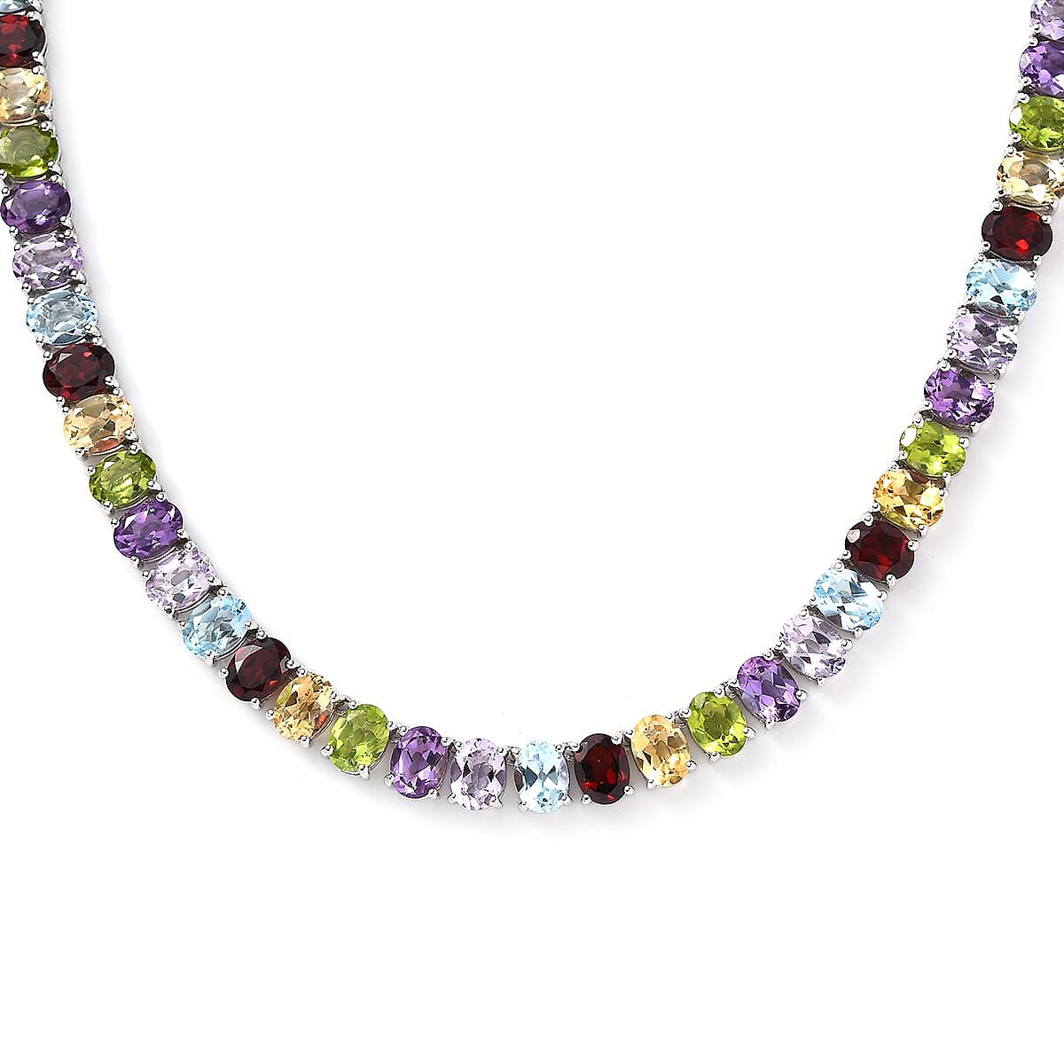 Multi Gemstone Necklace 20-22 Inches in Platinum Over Sterling Silver 86.10 ctw image number 3