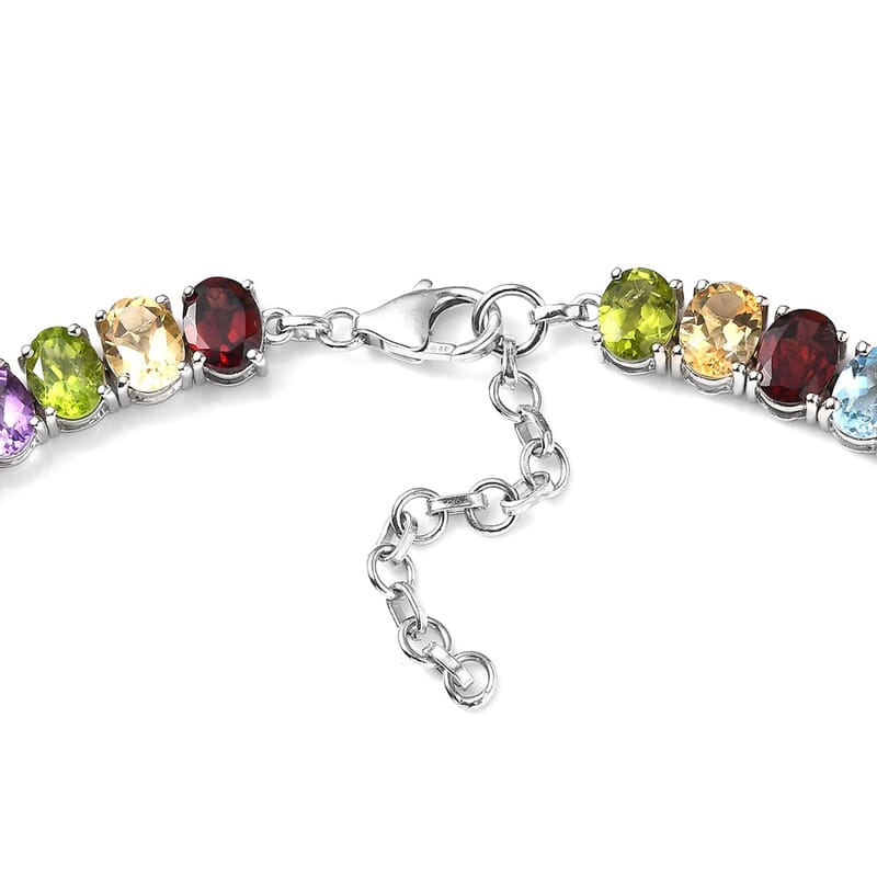 Multi Gemstone Necklace 20-22 Inches in Platinum Over Sterling Silver 86.10 ctw