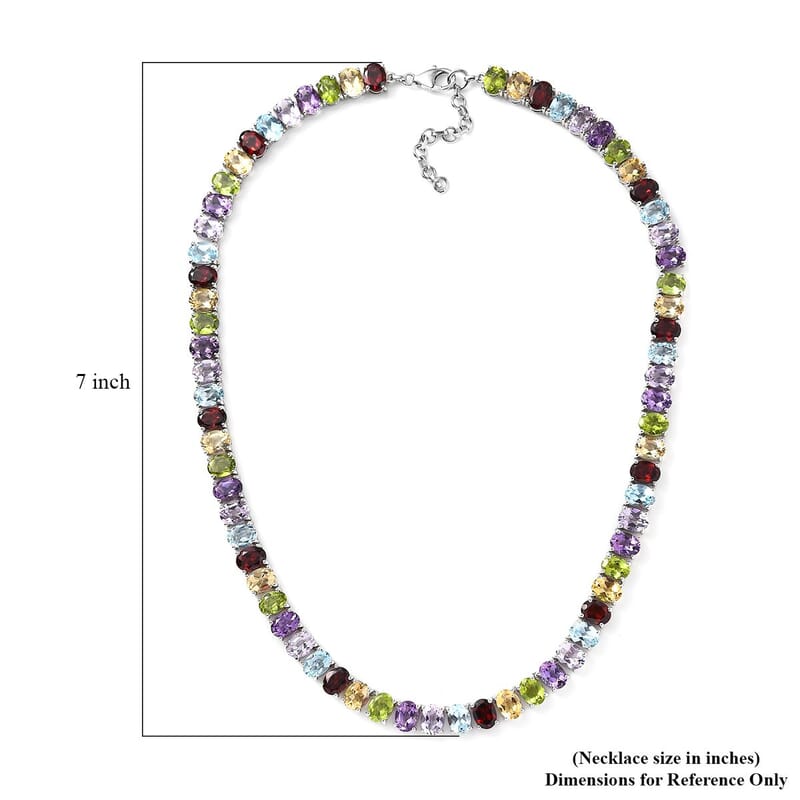 Multi Gemstone Necklace 20-22 Inches in Platinum Over Sterling Silver 86.10 ctw