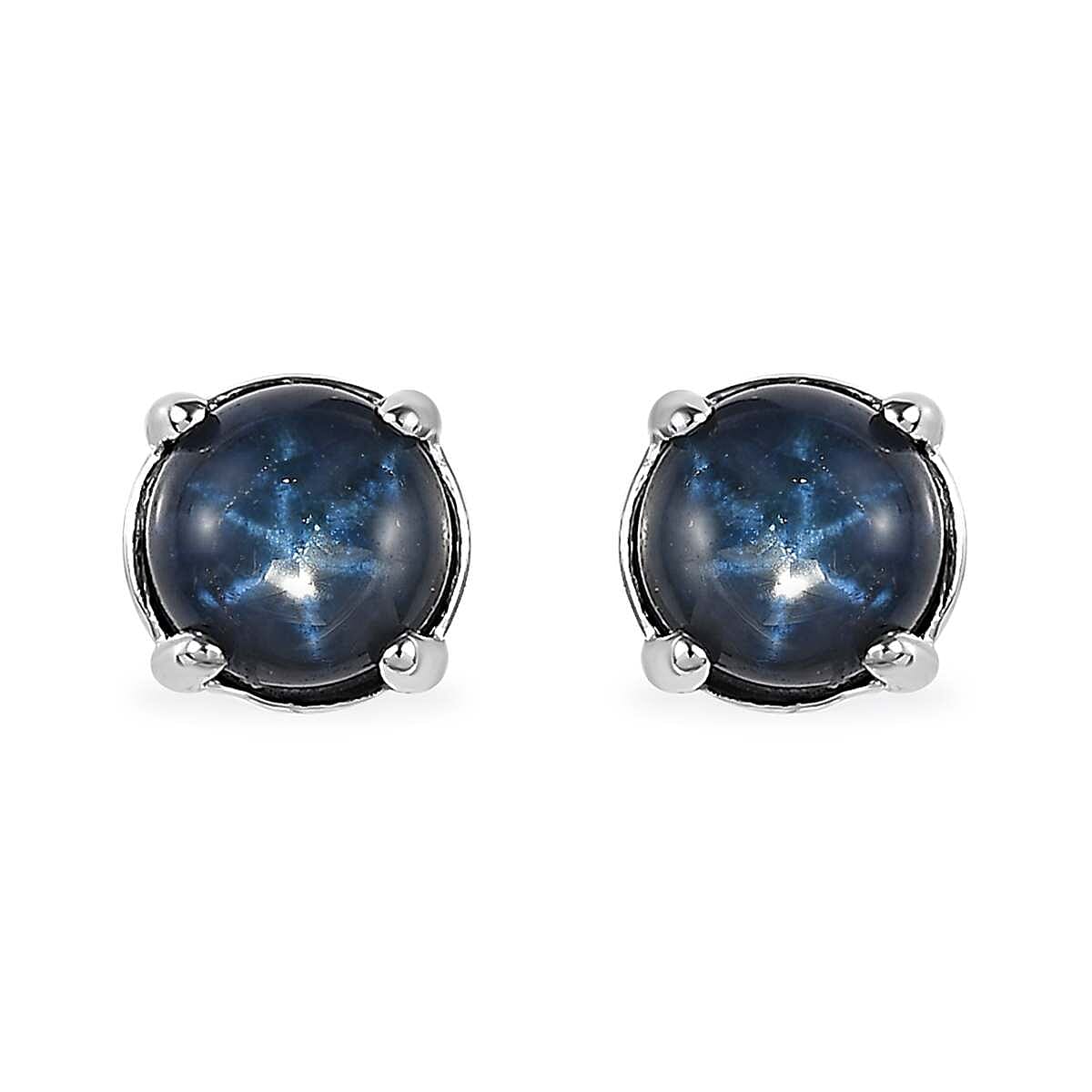 Blue Star Sapphire (DF) Solitaire Stud Earrings in Platinum Over Sterling Silver 2.90 ctw