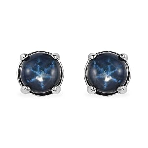 Blue Star Sapphire (DF) Solitaire Stud Earrings in Platinum Over Sterling Silver 2.90 ctw