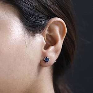Blue Star Sapphire (DF) Solitaire Stud Earrings in Platinum Over Sterling Silver 2.90 ctw