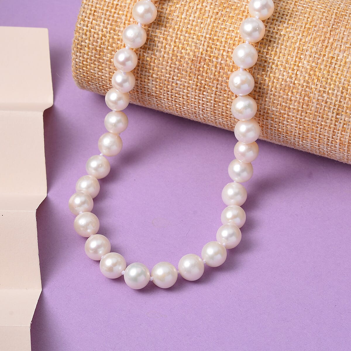 Freshwater Pearl 8-9mmm Necklace 18-21 Inches in Rhodium Over Sterling Silver with Magnetic Clasp image number 1