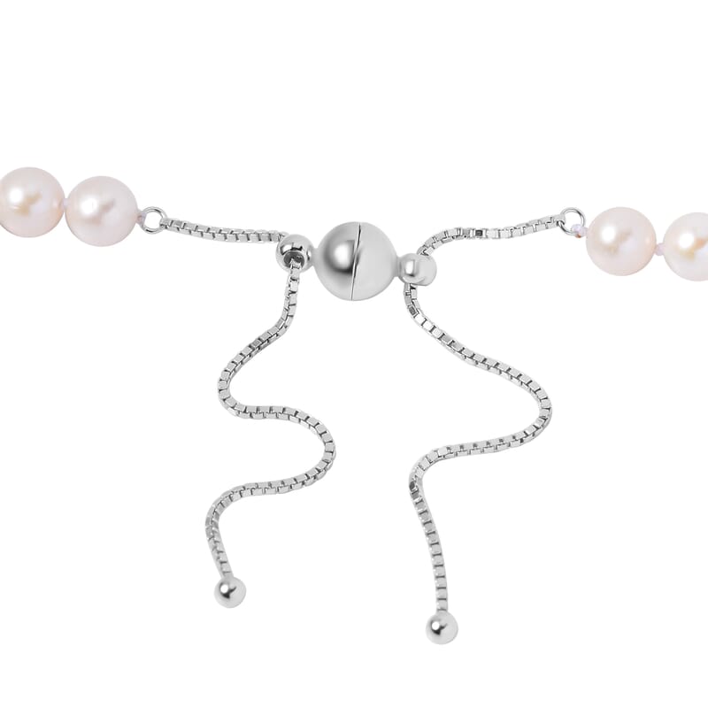 Freshwater Pearl 8-9mmm Necklace 18-21 Inches in Rhodium Over Sterling Silver with Magnetic Clasp