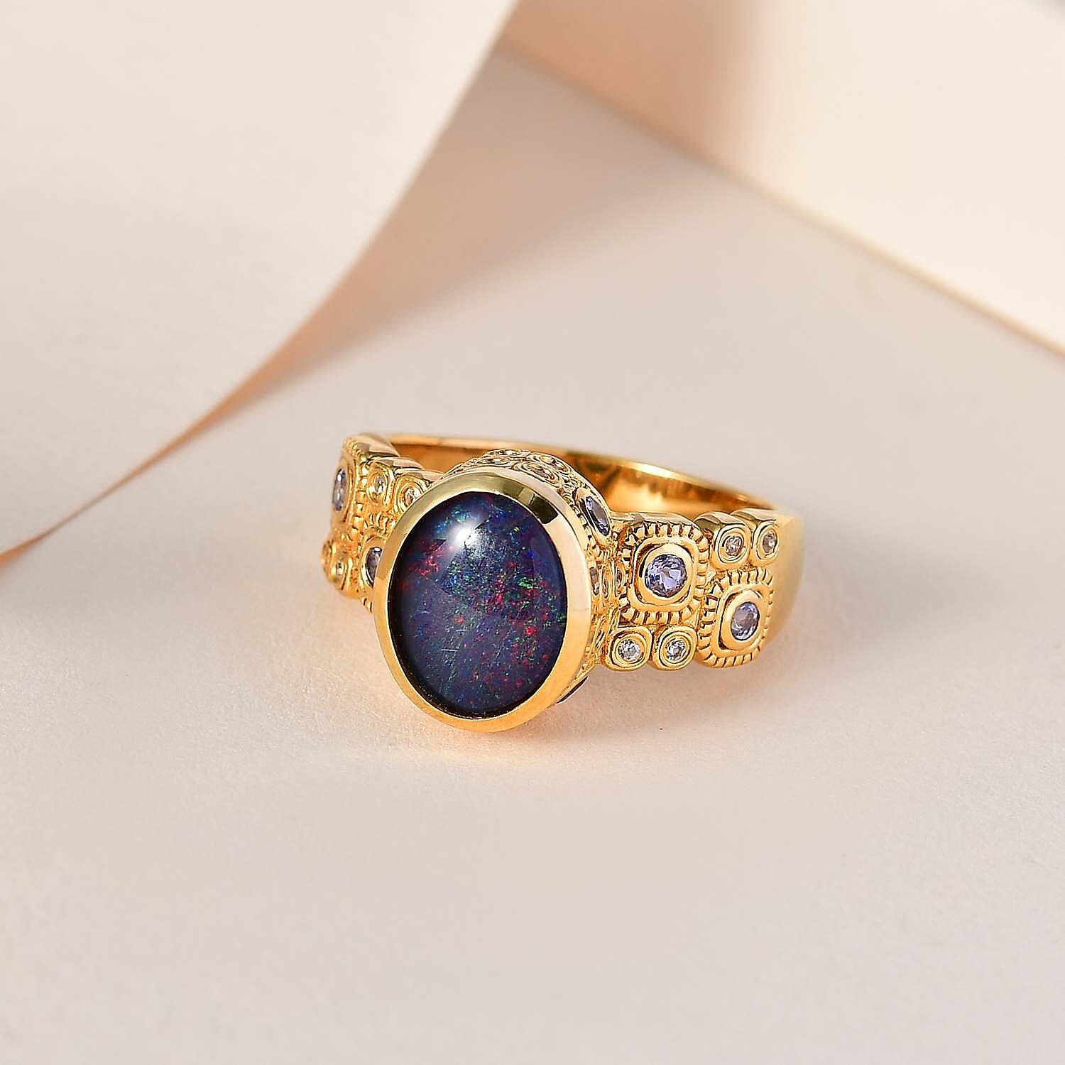 GP Celestial Dreams Collection Premium Boulder Opal Triplet and Multi Gemstone Ring in Vermeil Yellow Gold Over Sterling Silver (Size 10.0) 2.30 ctw