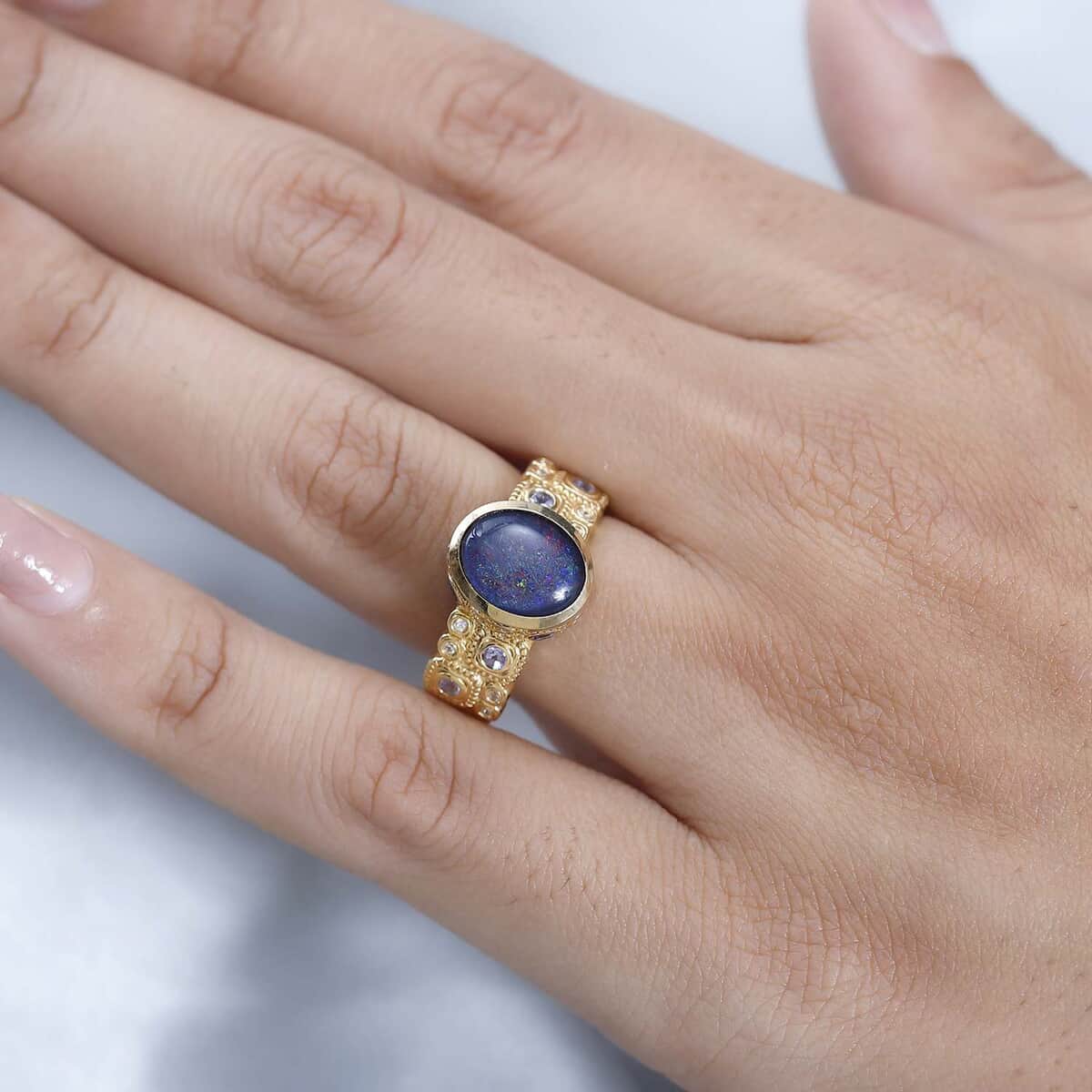 GP Celestial Dreams Collection Premium Boulder Opal Triplet and Multi Gemstone Ring in Vermeil Yellow Gold Over Sterling Silver 2.30 ctw image number 3