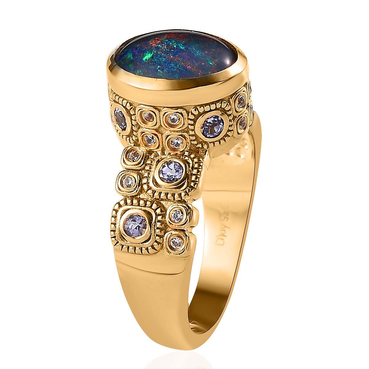 GP Celestial Dreams Collection Premium Boulder Opal Triplet and Multi Gemstone Ring in Vermeil Yellow Gold Over Sterling Silver (Size 10.0) 2.30 ctw