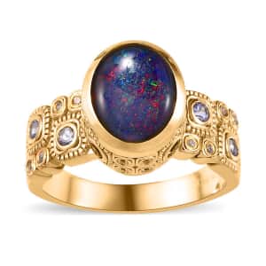 GP Celestial Dreams Collection Premium Boulder Opal Triplet and Multi Gemstone Ring in Vermeil Yellow Gold Over Sterling Silver (Size 8.0) 2.30 ctw