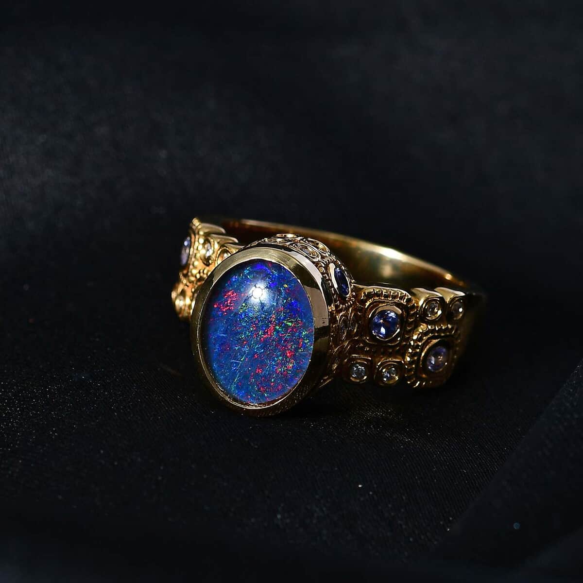 GP Celestial Dreams Collection Premium Boulder Opal Triplet and Multi Gemstone Ring in Vermeil Yellow Gold Over Sterling Silver (Size 8.0) 2.30 ctw image number 2