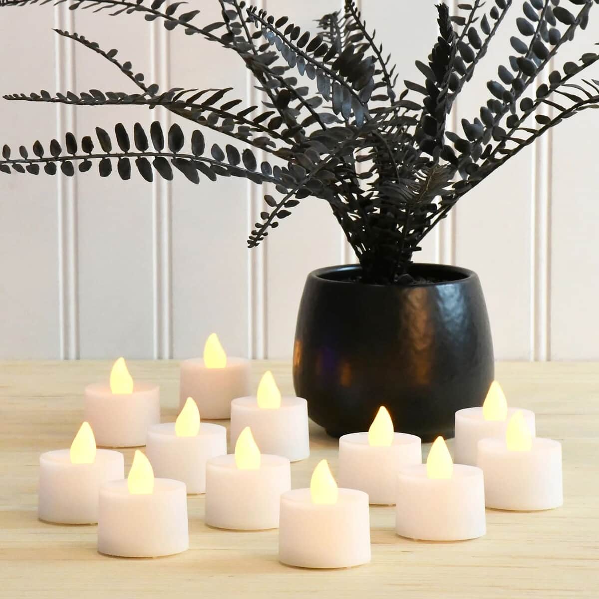 Halloween-Battery Powered Amber LED Tealights 12 Lights image number 1