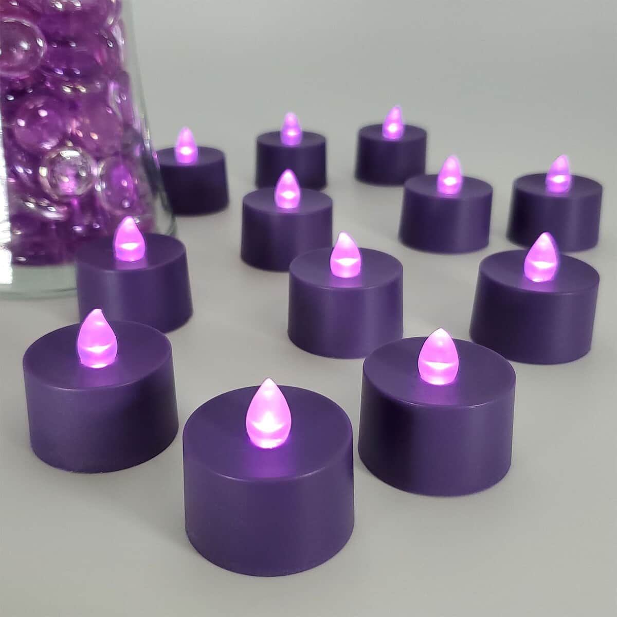 Halloween-Battery Powered Purple LED Tealights 12 Lights image number 1