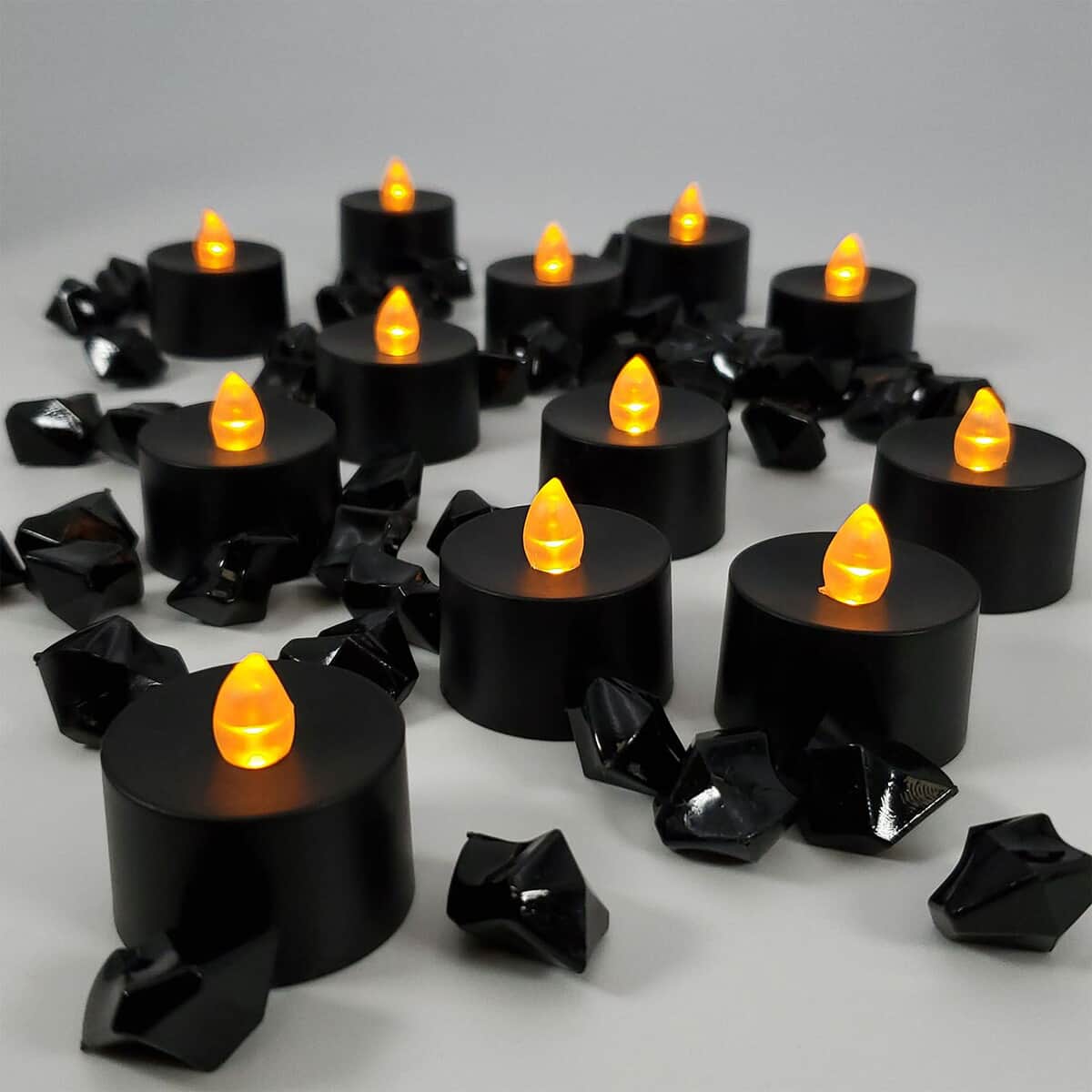 Halloween-Battery Powered Black LED Tealights 12 Lights image number 1