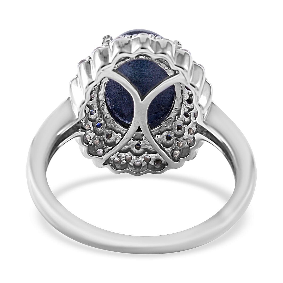 Blue Star Sapphire (DF) and Multi Gemstone Double Halo Ring in Platinum Over Sterling Silver (Size 6.0) 5.40 ctw image number 3