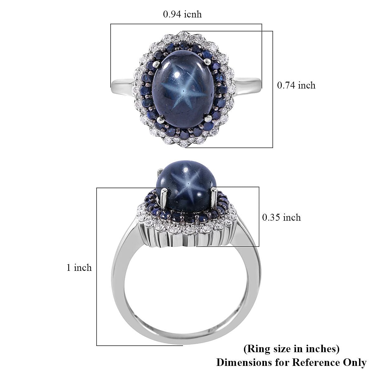 Blue Star Sapphire (DF) and Multi Gemstone Double Halo Ring in Platinum Over Sterling Silver (Size 6.0) 5.40 ctw image number 4