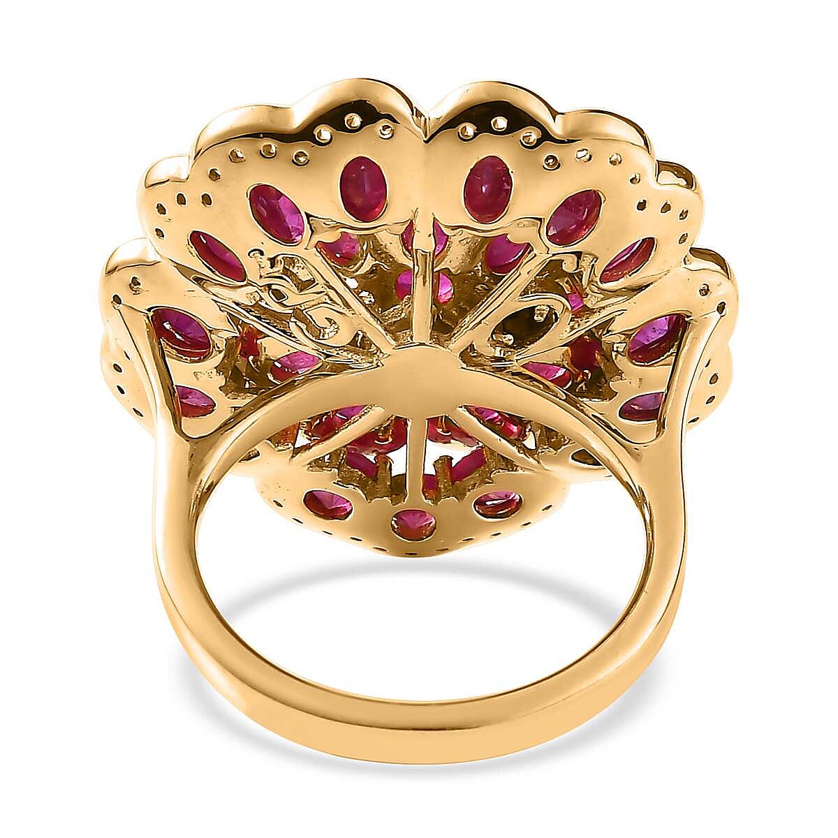 GP Italian Garden Collection Niassa Ruby (FF) and White Zircon Floral Ring in Vermeil Yellow Gold Over Sterling Silver (Size 10.0) 6.80 ctw