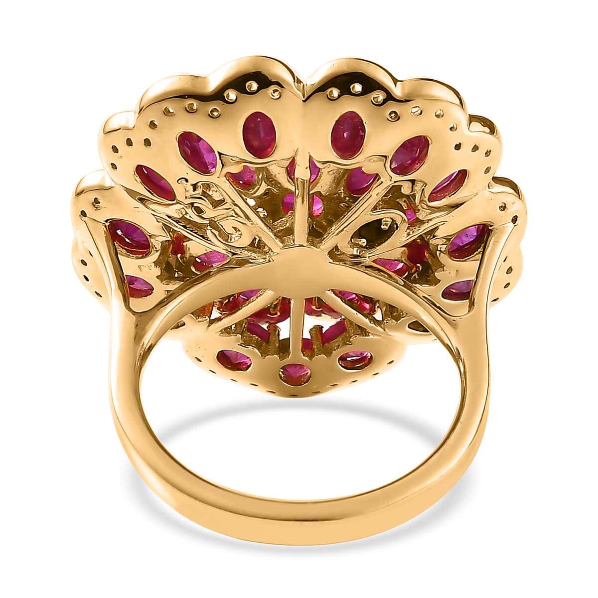 GP Italian Garden Collection Niassa Ruby (FF) and White Zircon Floral Ring in Vermeil Yellow Gold Over Sterling Silver (Size 10.0) 6.80 ctw image number 4