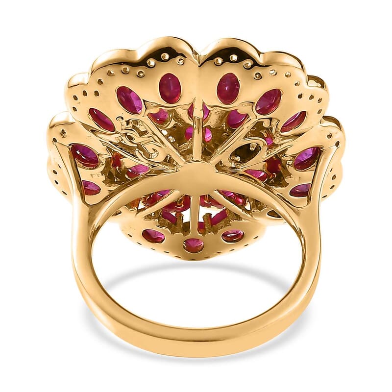 GP Italian Garden Collection Niassa Ruby (FF) and White Zircon Floral Ring in Vermeil Yellow Gold Over Sterling Silver (Size 10.0) 6.80 ctw
