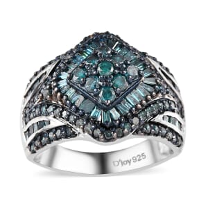 Blue Diamond 1.50 ctw Ring in Platinum Over Sterling Silver (Size 6.0)