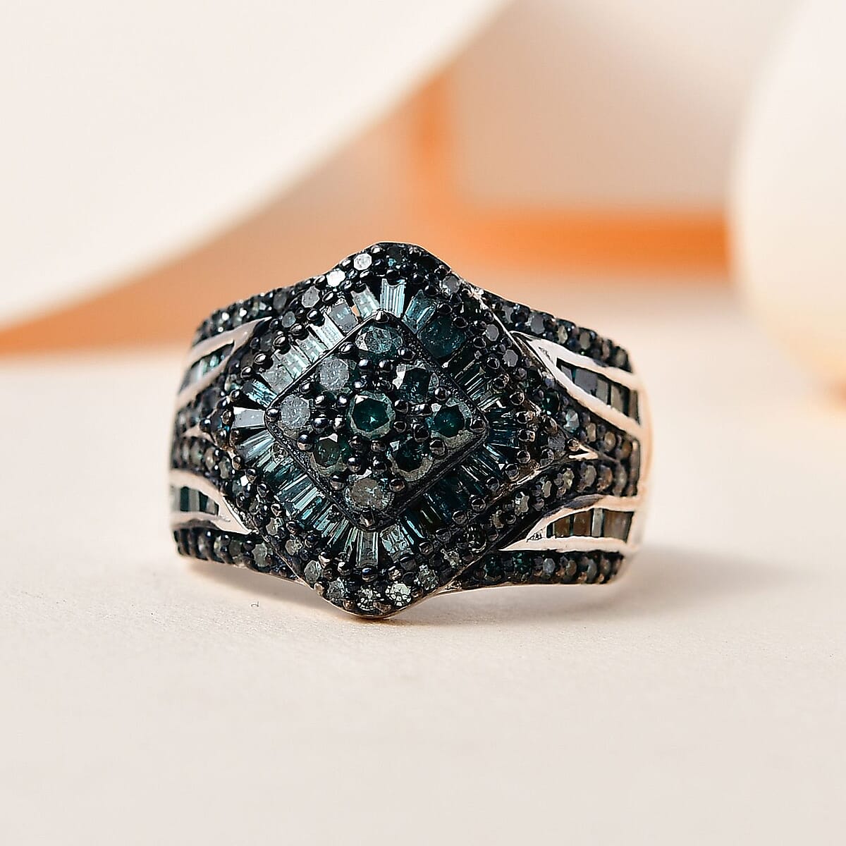 Blue Diamond 1.50 ctw Ring in Platinum Over Sterling Silver (Size 7.0) image number 1