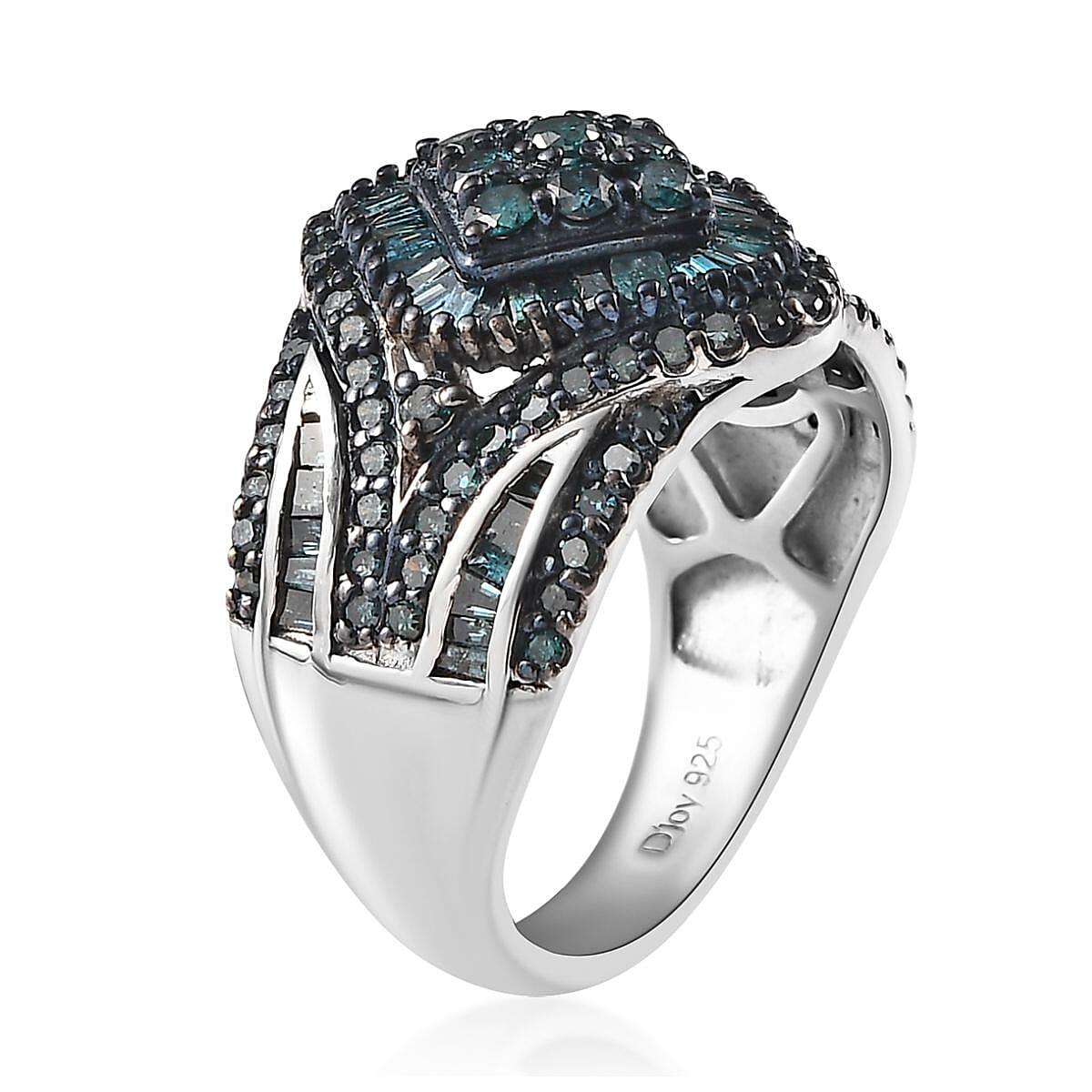 Blue Diamond 1.50 ctw Ring in Platinum Over Sterling Silver (Size 7.0) image number 3