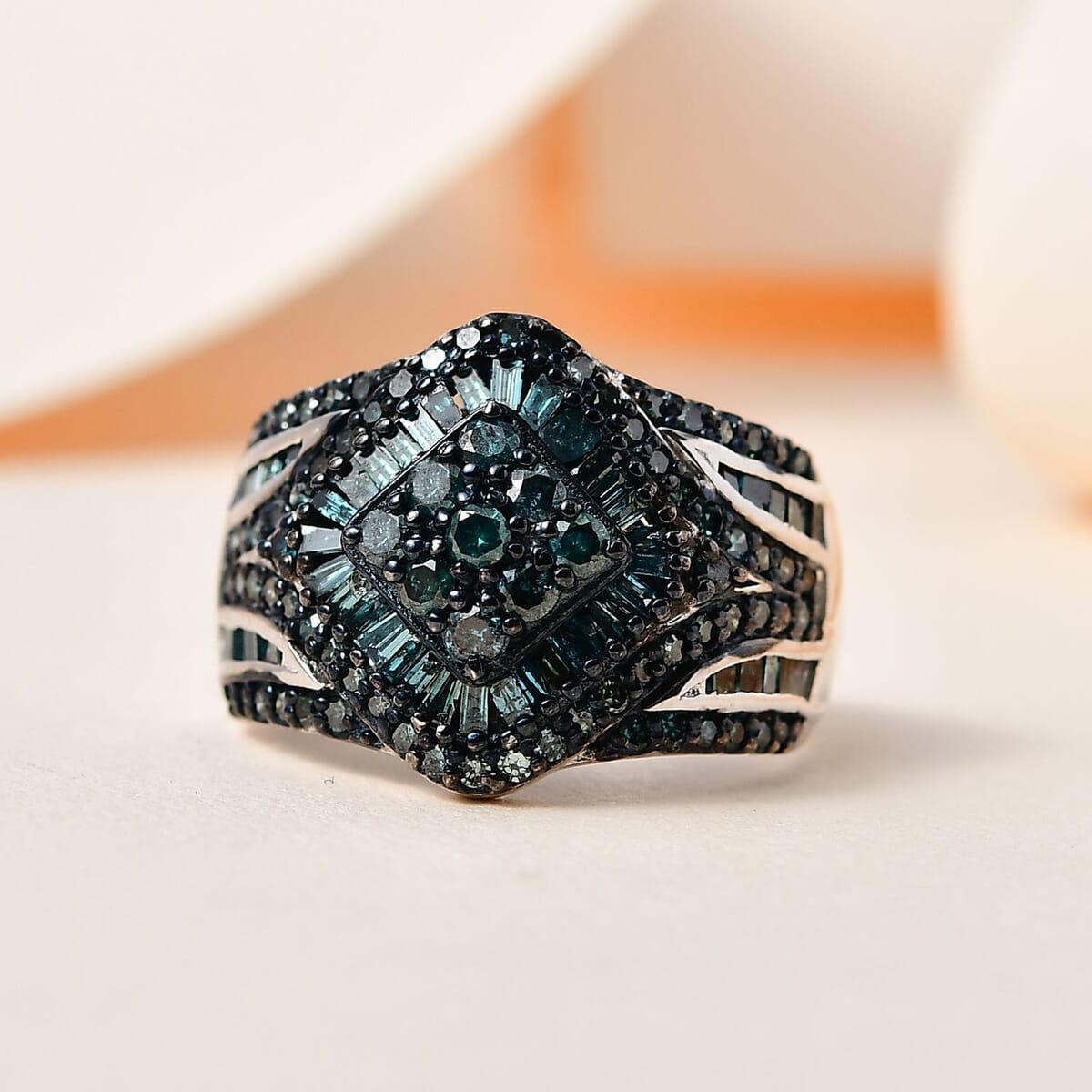 Blue Diamond (IR) Ring in Platinum Over Sterling Silver (Size 9.0) 1.50 ctw image number 1