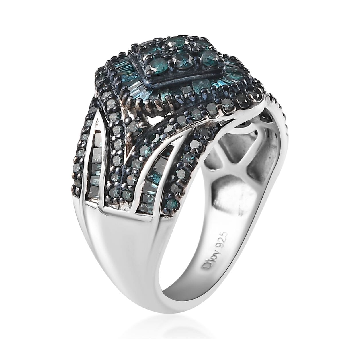 Blue Diamond (IR) Ring in Platinum Over Sterling Silver (Size 9.0) 1.50 ctw image number 3