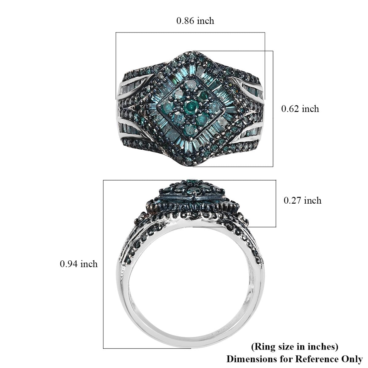 Blue Diamond (IR) Ring in Platinum Over Sterling Silver (Size 9.0) 1.50 ctw image number 5