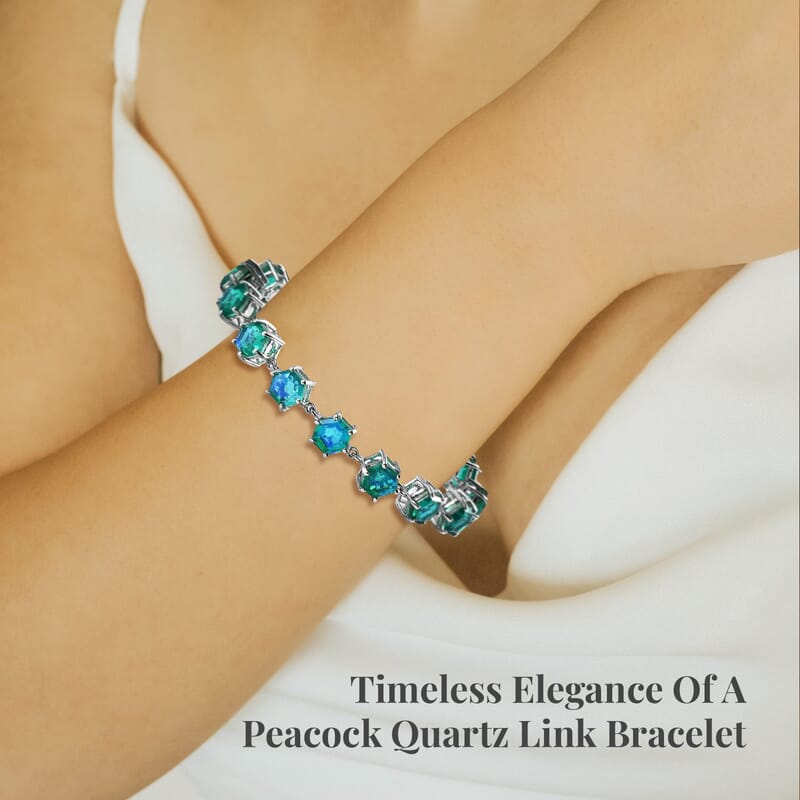 D'Joy Peacock Quartz (Triplet) 23.75 ctw Link Bracelet in Platinum Over Sterling Silver (6.50 In)