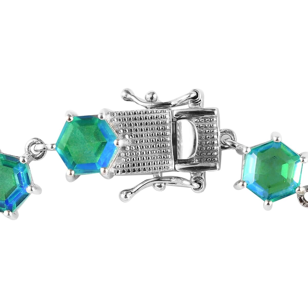 Peacock Quartz (Triplet) Link Bracelet in Platinum Over Sterling Silver (6.50 In) 23.75 ctw image number 3