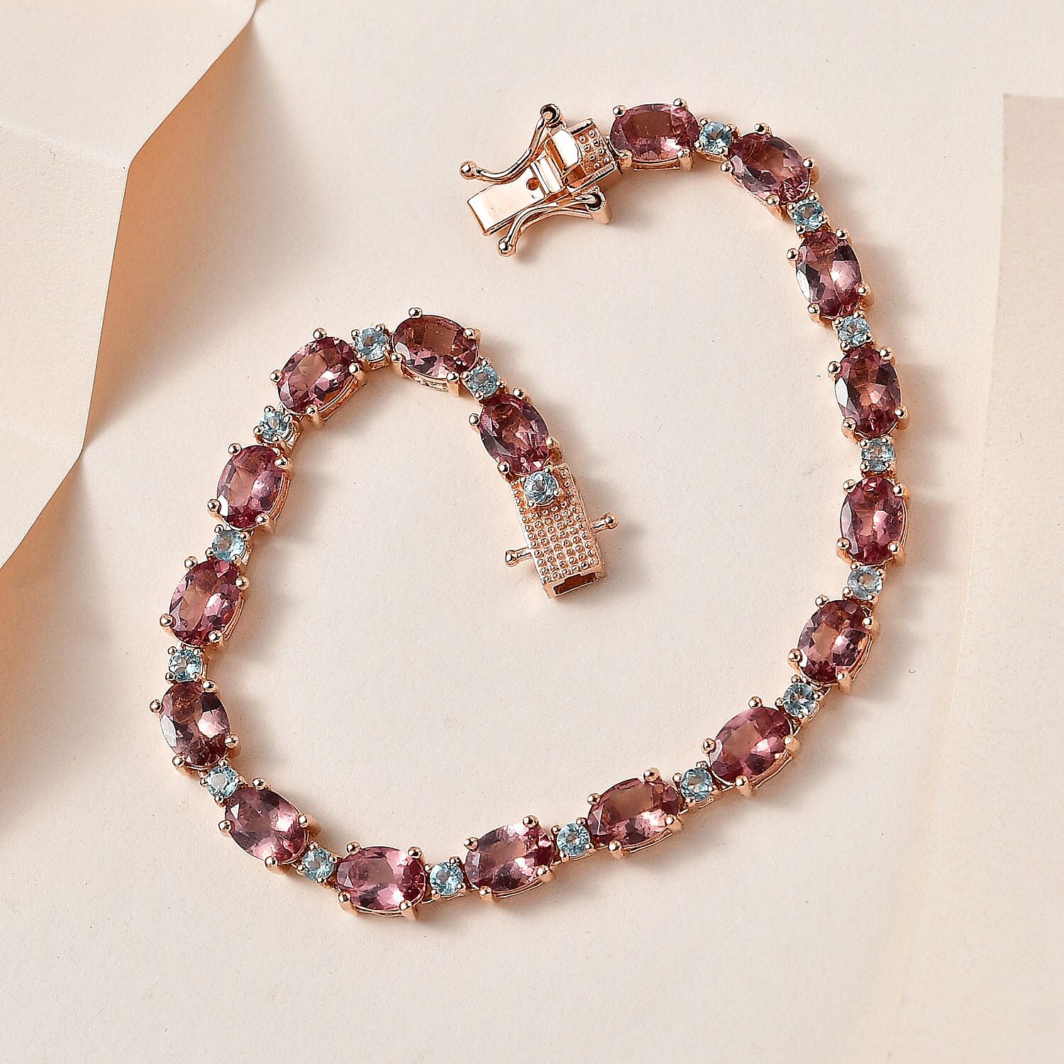Premium Blush Apatite and Blue Apatite Bracelet in Vermeil Rose Gold Over Sterling Silver (7.25 In) 15.65 ctw