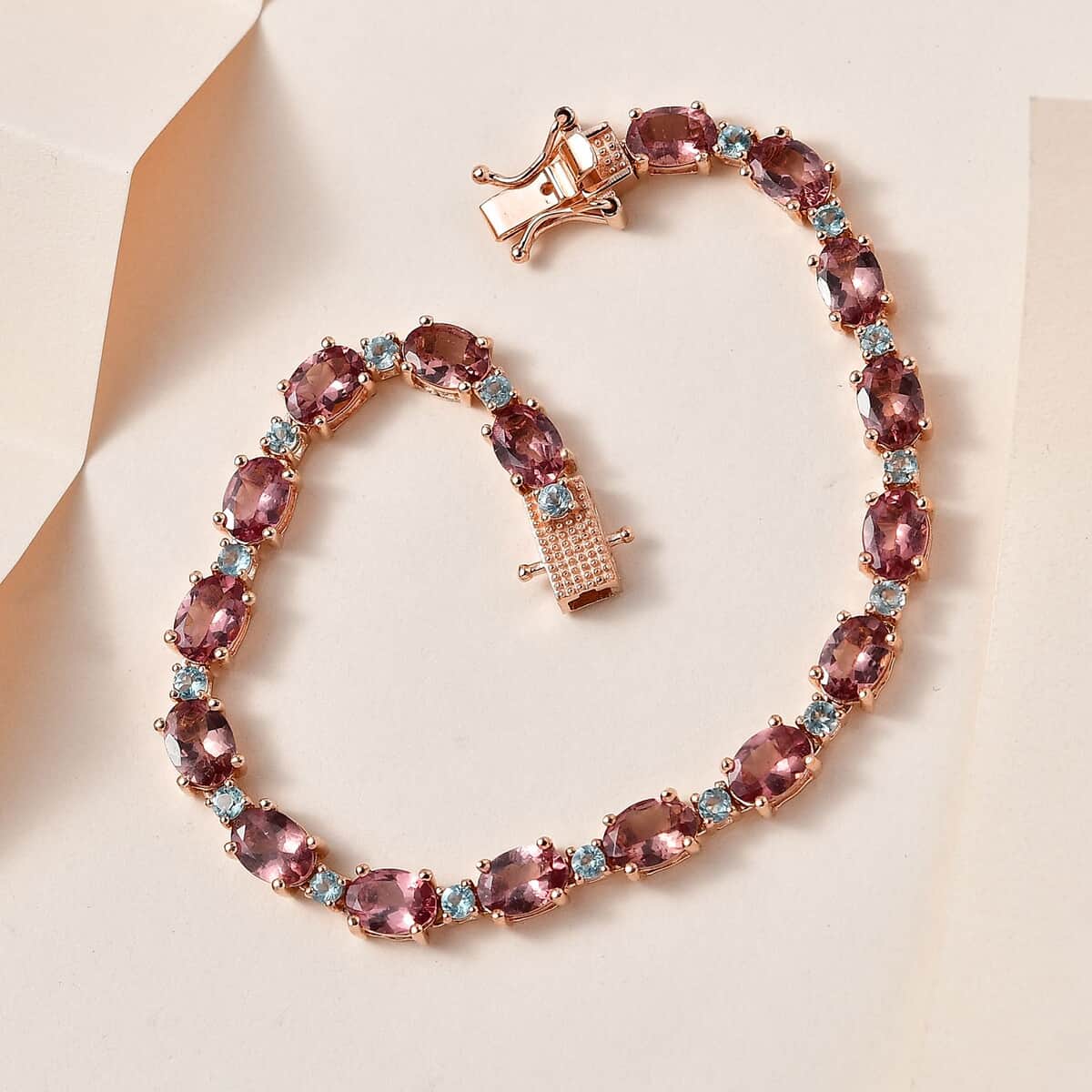 Premium Blush Apatite and Blue Apatite Bracelet in Vermeil Rose Gold Over Sterling Silver (7.25 In) 15.65 ctw image number 1