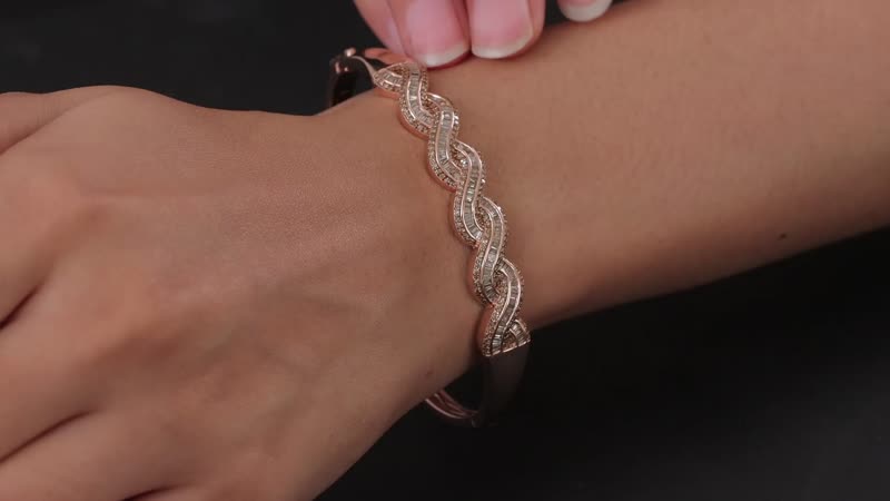 Natural Champagne Diamond 2.00 ctw Bangle Bracelet in Vermeil Rose Gold Over Sterling Silver (7.25 In)